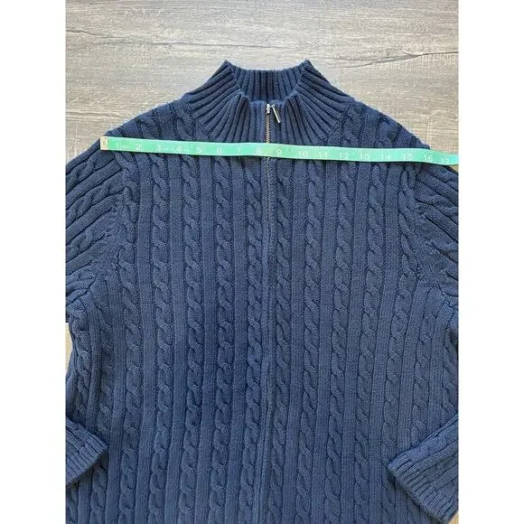 LL Bean Sweater Full Zip Men’s Sz 1X Holiday Cable Knit Blue 100% Cotton 251834 - Picture 6 of 9